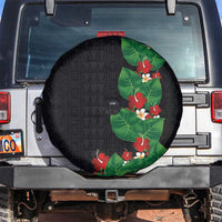 Hawaiian Taro Leaves-Hibiscus and Plumeria Spare Tire Cover Polynesian Art-Kakau Tattoo Black LT03 Black - Polynesian Pride