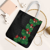 Hawaiian Taro Leaves-Hibiscus and Plumeria Tote Bag Polynesian Art-Kakau Tattoo Black