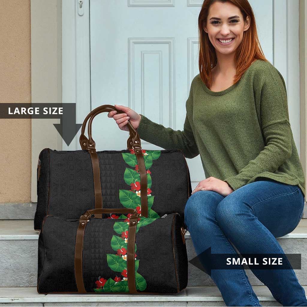 Hawaiian Taro Leaves-Hibiscus and Plumeria Travel Bag Polynesian Art-Kakau Tattoo Black LT03 - Polynesian Pride