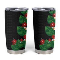 Hawaiian Taro Leaves-Hibiscus and Plumeria Tumbler Cup Polynesian Art-Kakau Tattoo Black LT03 Black - Polynesian Pride