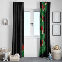 Hawaiian Taro Leaves-Hibiscus and Plumeria Window Curtain Polynesian Art-Kakau Tattoo Black