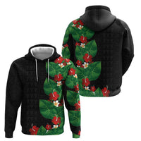Hawaiian Taro Leaves-Hibiscus and Plumeria Zip Hoodie Polynesian Art-Kakau Tattoo Black LT03 - Polynesian Pride