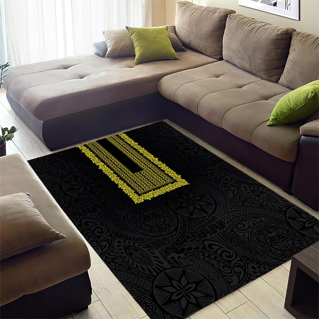 Philippines Polynesian Jasmine Pattern Area Rug With Barong Tagalog Black Style LT03 - Polynesian Pride