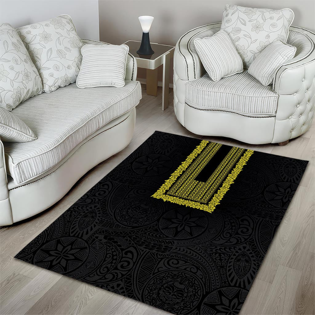 Philippines Polynesian Jasmine Pattern Area Rug With Barong Tagalog Black Style LT03 - Polynesian Pride
