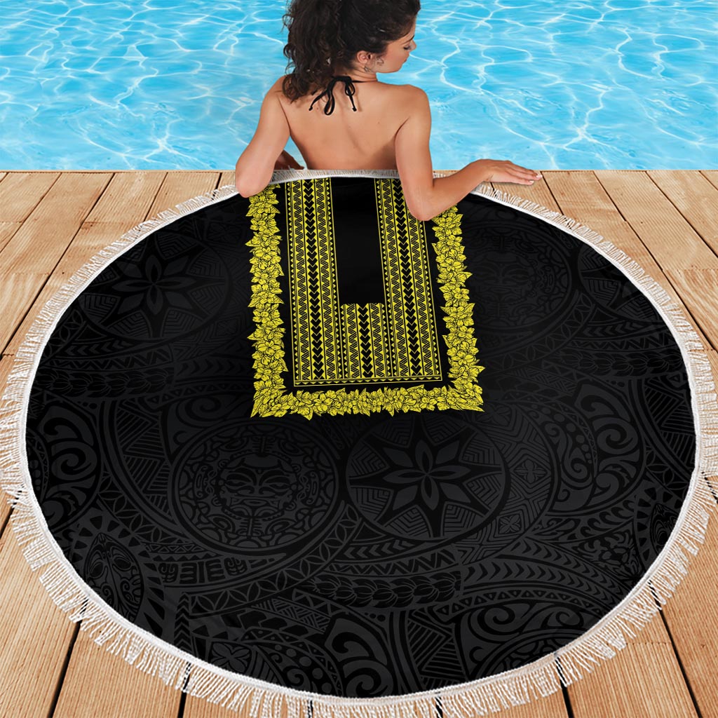 Philippines Polynesian Jasmine Pattern Beach Blanket With Barong Tagalog Black Style LT03 - Polynesian Pride