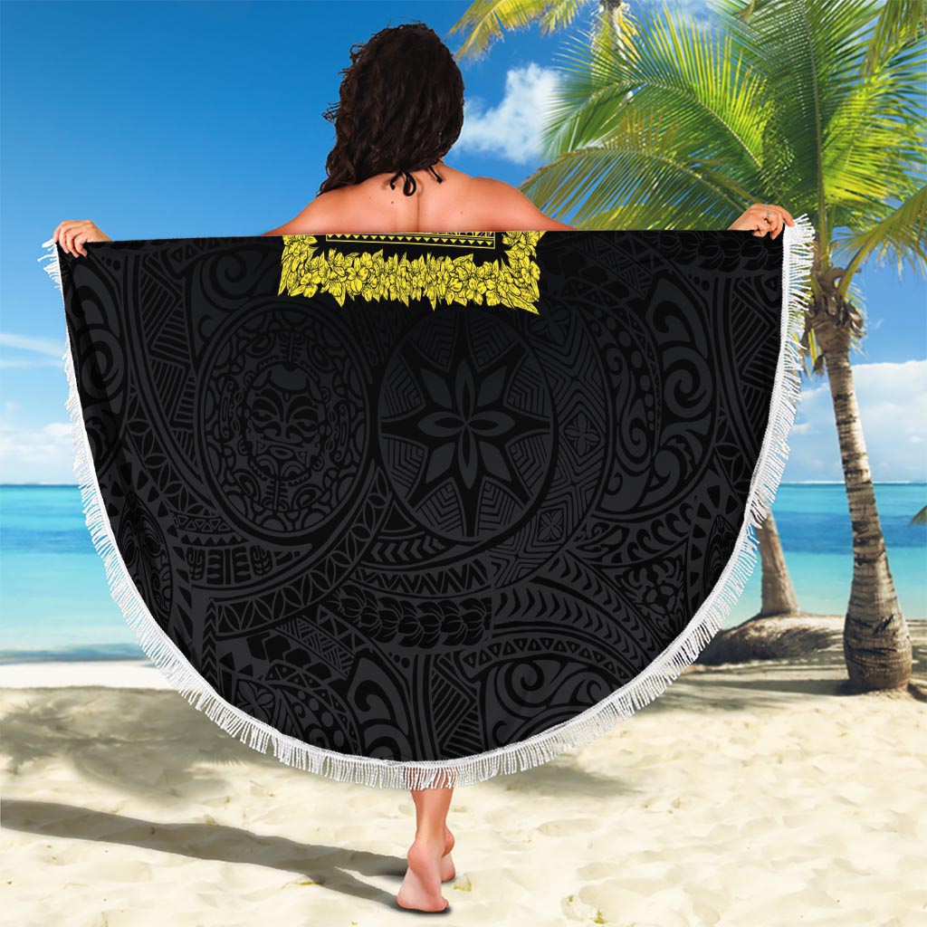 Philippines Polynesian Jasmine Pattern Beach Blanket With Barong Tagalog Black Style LT03 - Polynesian Pride