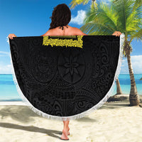 Philippines Polynesian Jasmine Pattern Beach Blanket With Barong Tagalog Black Style LT03 - Polynesian Pride
