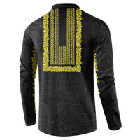Philippines Polynesian Jasmine Pattern Button Sweatshirt With Barong Tagalog Black Style