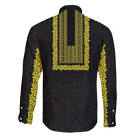 Philippines Polynesian Jasmine Pattern Family Matching Mermaid Dress and Hawaiian Shirt With Barong Tagalog Black Style