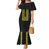 Philippines Polynesian Jasmine Pattern Family Matching Mermaid Dress and Hawaiian Shirt With Barong Tagalog Black Style