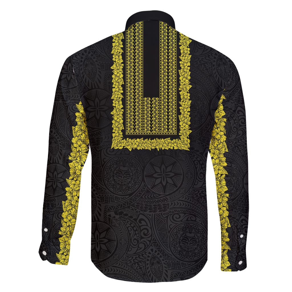 Philippines Polynesian Jasmine Pattern Family Matching Off Shoulder Maxi Dress and Hawaiian Shirt With Barong Tagalog Black Style