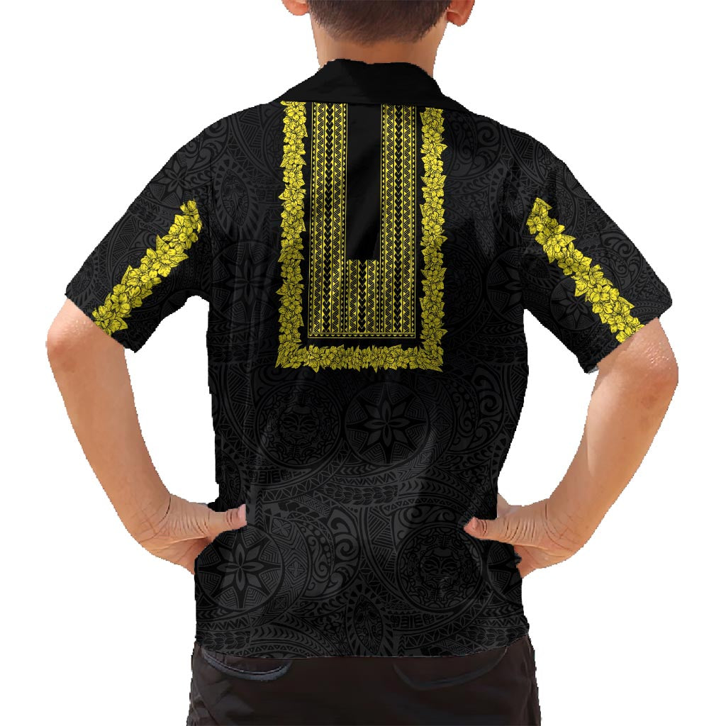 Philippines Polynesian Jasmine Pattern Family Matching Tank Maxi Dress and Hawaiian Shirt With Barong Tagalog Black Style