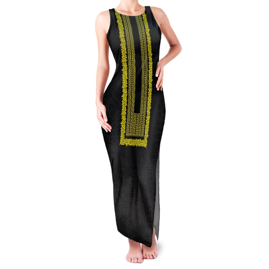 Philippines Polynesian Jasmine Pattern Family Matching Tank Maxi Dress and Hawaiian Shirt With Barong Tagalog Black Style