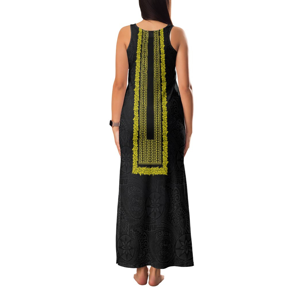 Philippines Polynesian Jasmine Pattern Family Matching Tank Maxi Dress and Hawaiian Shirt With Barong Tagalog Black Style