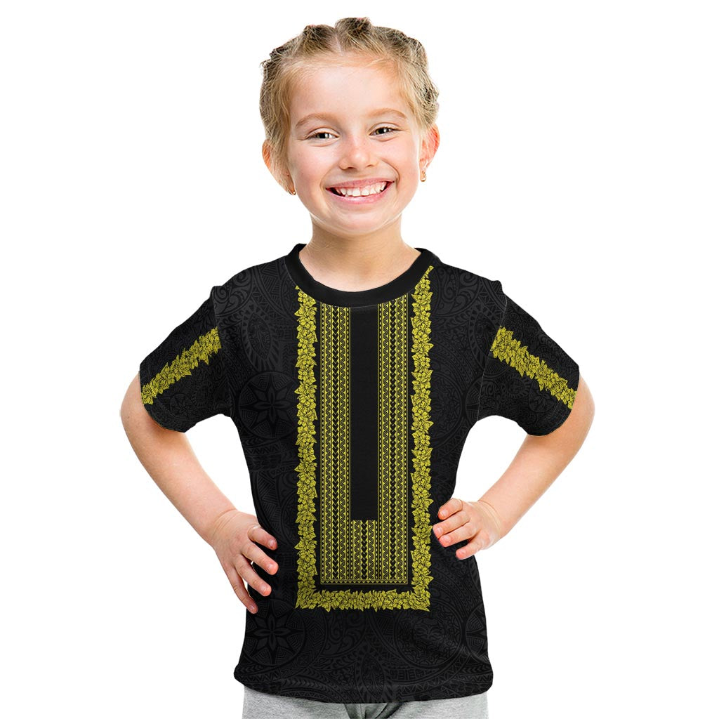 Philippines Polynesian Jasmine Pattern Kid T Shirt With Barong Tagalog Black Style