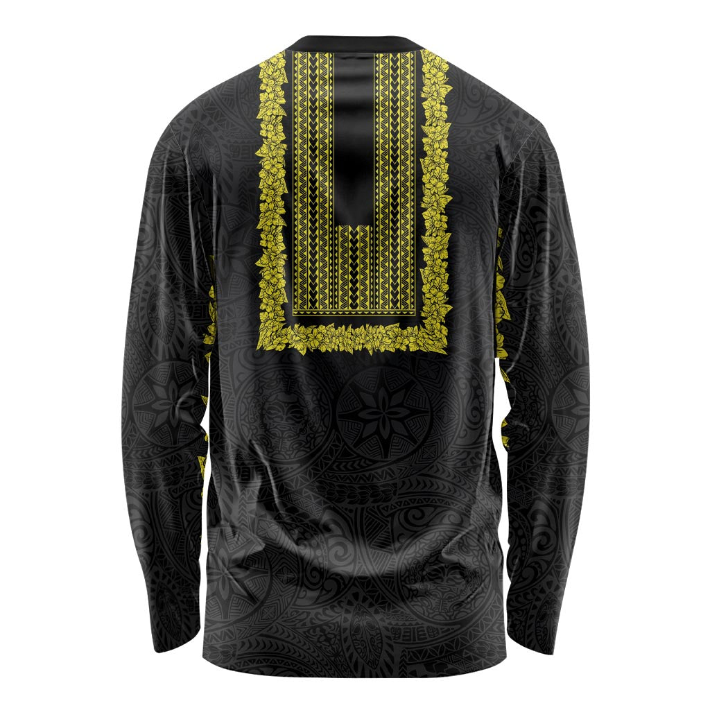 Philippines Polynesian Jasmine Pattern Long Sleeve Shirt With Barong Tagalog Black Style LT03 - Polynesian Pride