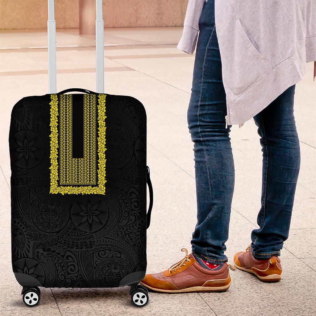 Philippines Polynesian Jasmine Pattern Luggage Cover With Barong Tagalog Black Style