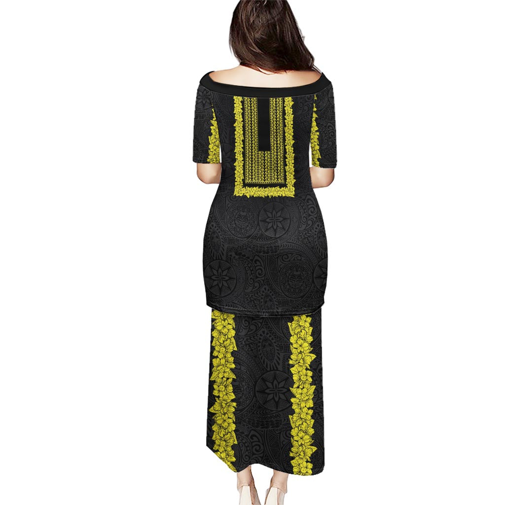 Philippines Polynesian Jasmine Pattern Puletasi With Barong Tagalog Black Style