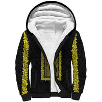 Philippines Polynesian Jasmine Pattern Sherpa Hoodie With Barong Tagalog Black Style