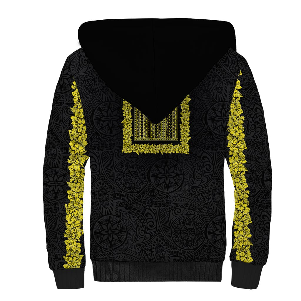 Philippines Polynesian Jasmine Pattern Sherpa Hoodie With Barong Tagalog Black Style