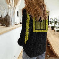 Philippines Polynesian Jasmine Pattern Women Casual Shirt With Barong Tagalog Black Style