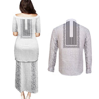 Philippines Polynesian Jasmine Pattern Couples Matching Puletasi and Long Sleeve Button Shirt With Barong Tagalog White Style LT03 - Polynesian Pride