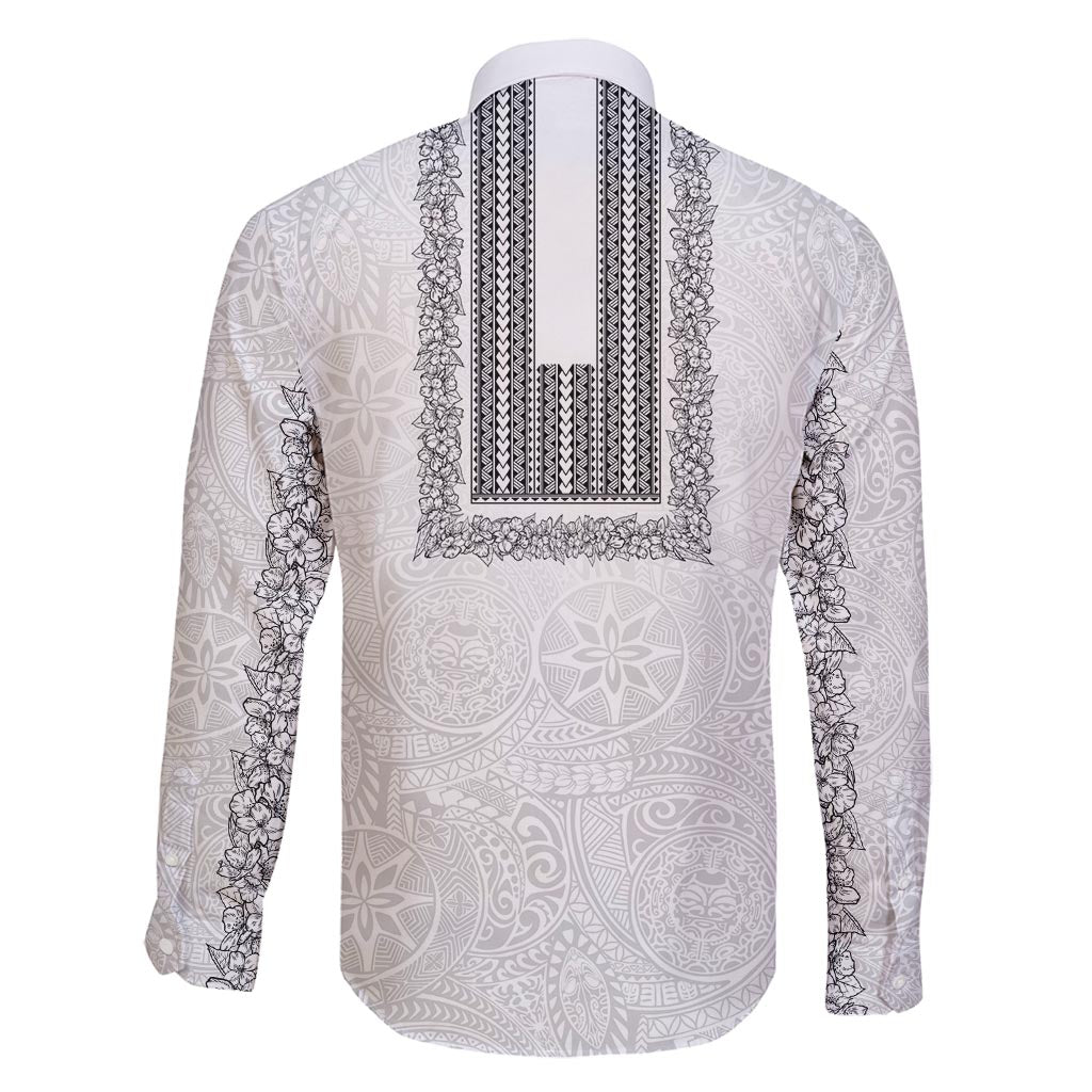 Philippines Polynesian Jasmine Pattern Family Matching Mermaid Dress and Hawaiian Shirt With Barong Tagalog White Style LT03 - Polynesian Pride