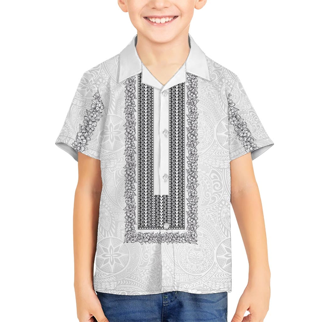 Philippines Polynesian Jasmine Pattern Family Matching Off Shoulder Maxi Dress and Hawaiian Shirt With Barong Tagalog White Style