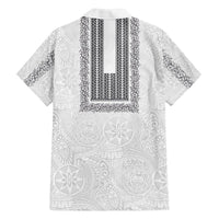 Philippines Polynesian Jasmine Pattern Family Matching Puletasi and Hawaiian Shirt With Barong Tagalog White Style