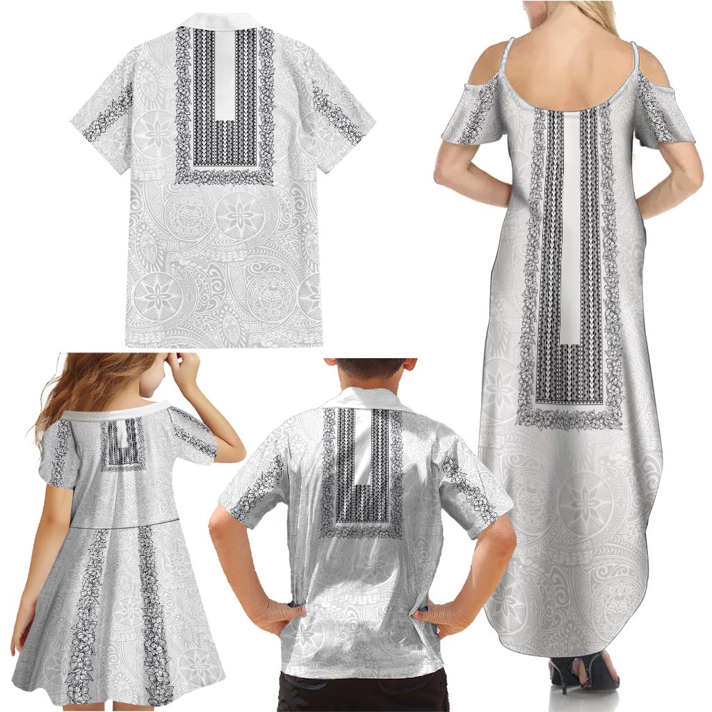 Philippines Polynesian Jasmine Pattern Family Matching Summer Maxi Dress and Hawaiian Shirt With Barong Tagalog White Style LT03 - Polynesian Pride