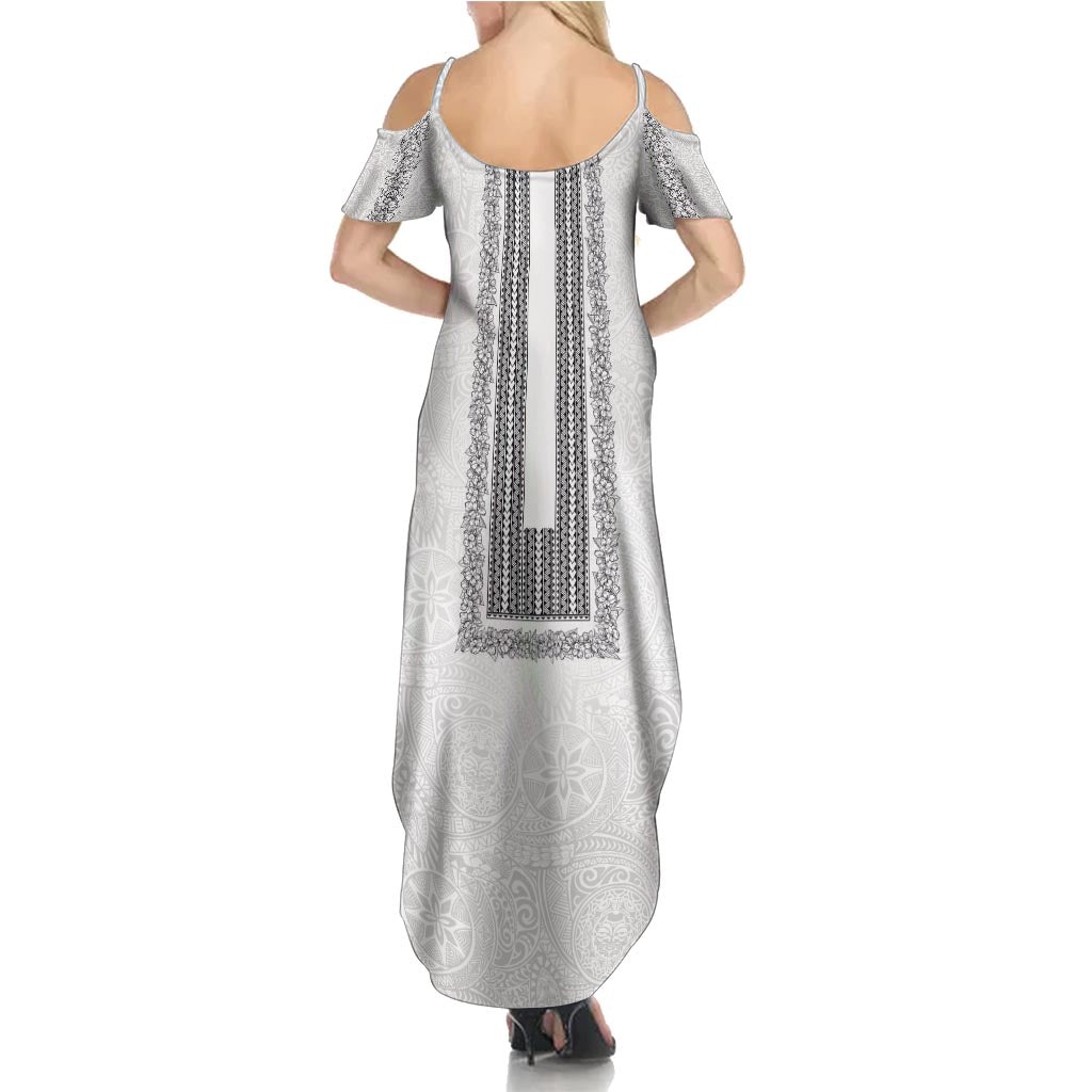 Philippines Polynesian Jasmine Pattern Family Matching Summer Maxi Dress and Hawaiian Shirt With Barong Tagalog White Style LT03 - Polynesian Pride