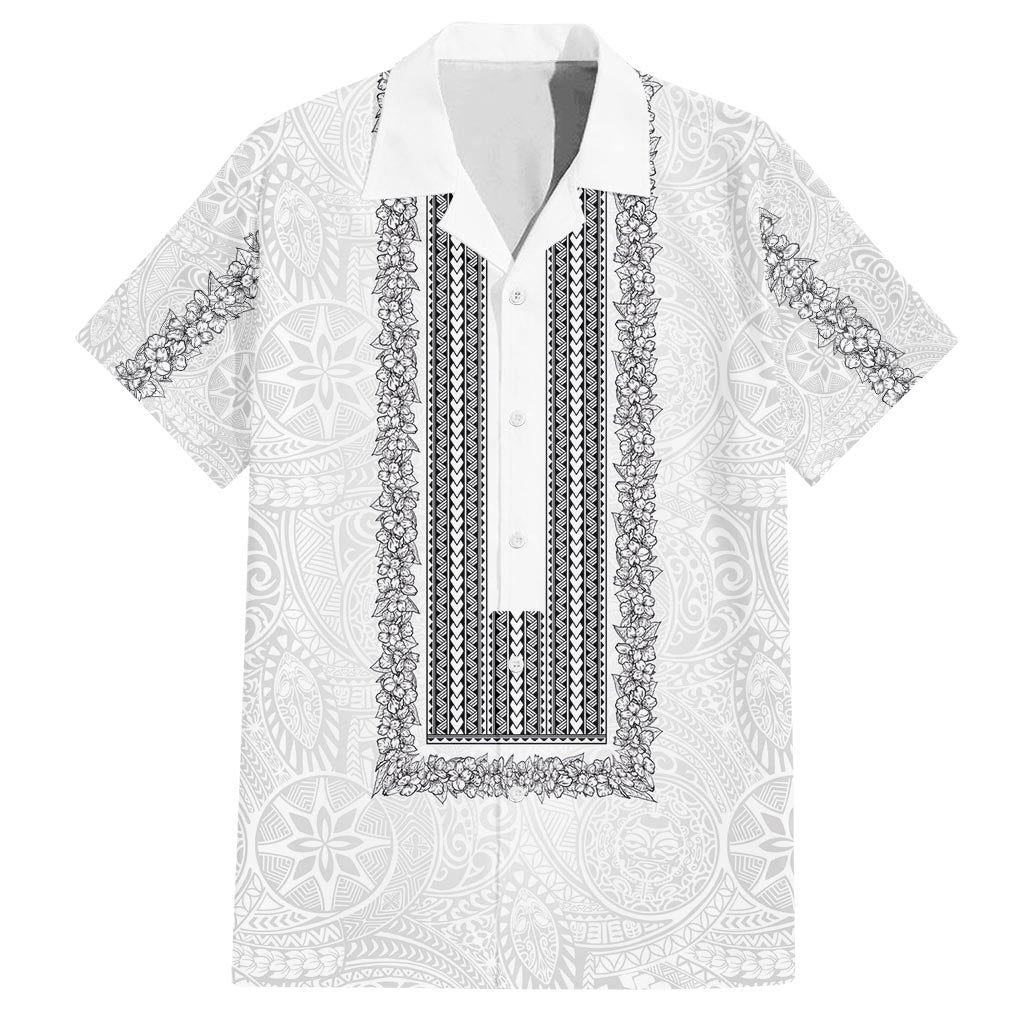 Philippines Polynesian Jasmine Pattern Family Matching Tank Maxi Dress and Hawaiian Shirt With Barong Tagalog White Style