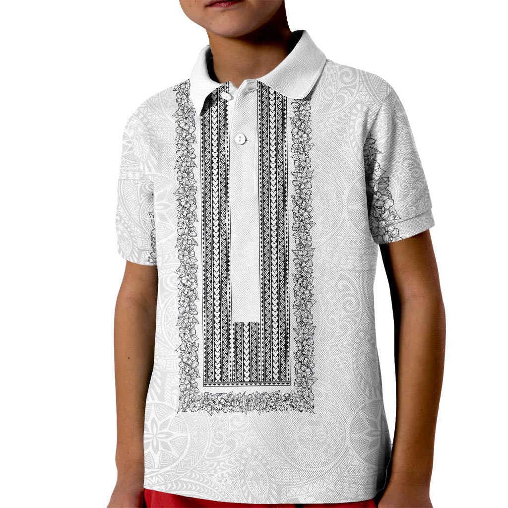 Philippines Polynesian Jasmine Pattern Kid Polo Shirt With Barong Tagalog White Style