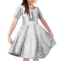 Philippines Polynesian Jasmine Pattern Kid Short Sleeve Dress With Barong Tagalog White Style