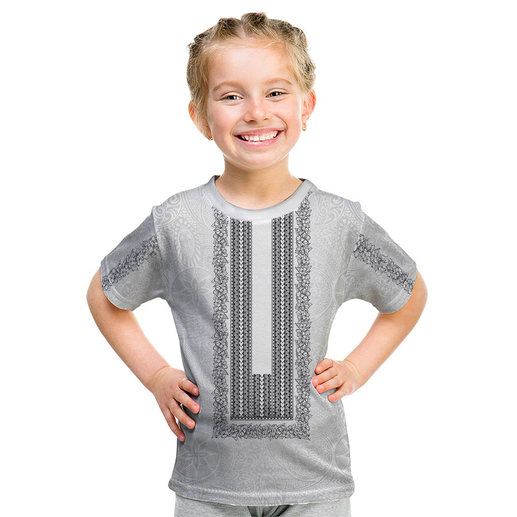 Philippines Polynesian Jasmine Pattern Kid T Shirt With Barong Tagalog White Style