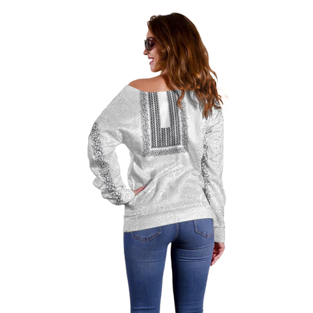 Philippines Polynesian Jasmine Pattern Off Shoulder Sweater With Barong Tagalog White Style