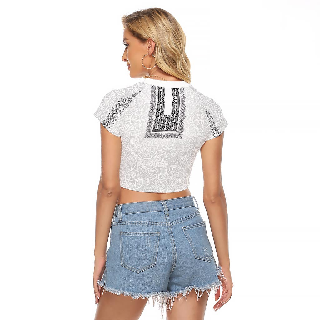 Philippines Polynesian Jasmine Pattern Raglan Cropped T Shirt With Barong Tagalog White Style