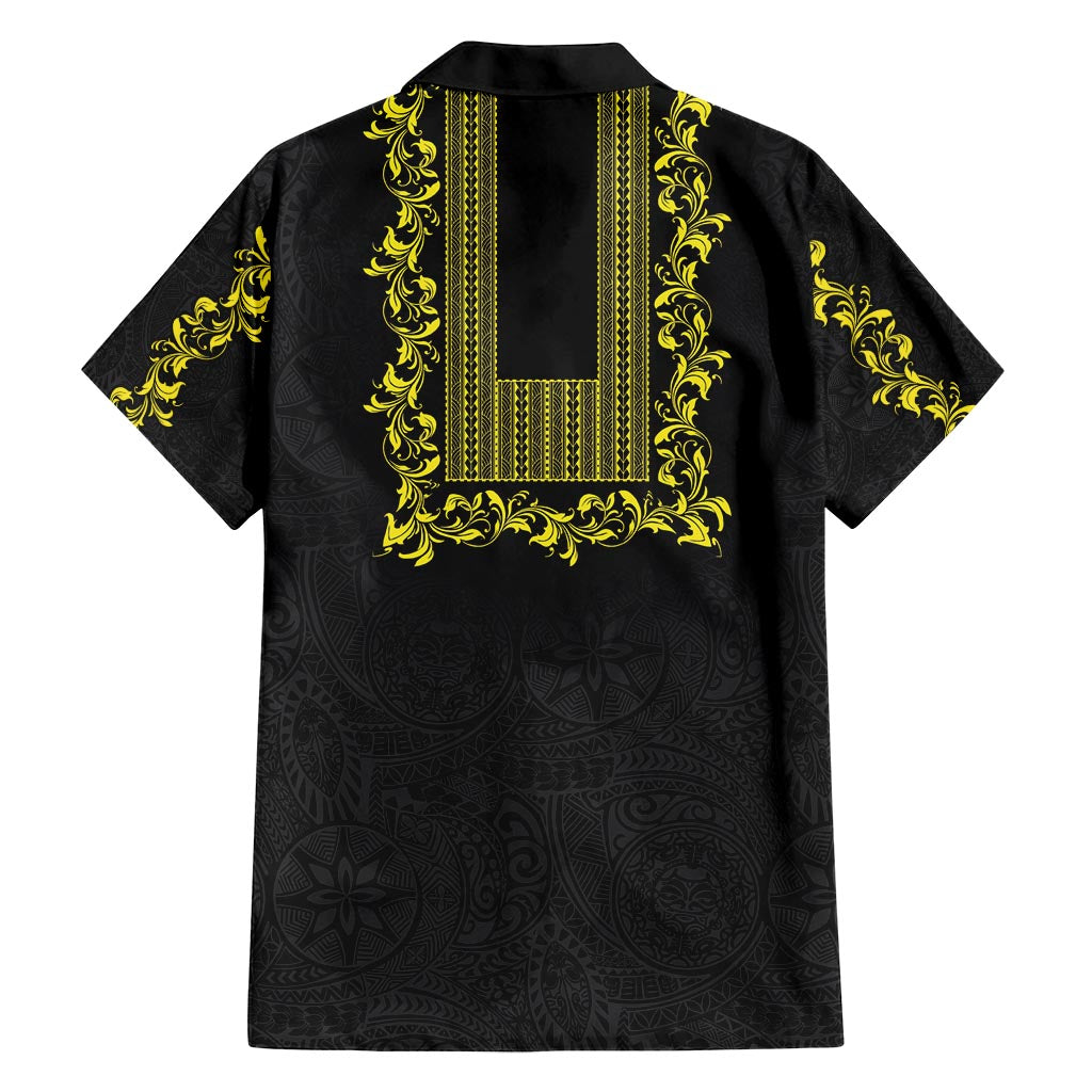 Philippines Polynesian Floral Pattern Family Matching Off Shoulder Maxi Dress and Hawaiian Shirt With Barong Tagalog Black Style