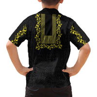 Philippines Polynesian Floral Pattern Family Matching Puletasi and Hawaiian Shirt With Barong Tagalog Black Style
