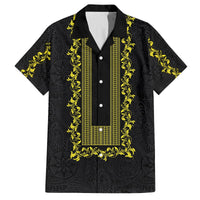Philippines Polynesian Floral Pattern Family Matching Puletasi and Hawaiian Shirt With Barong Tagalog Black Style