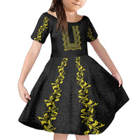 Philippines Polynesian Floral Pattern Family Matching Summer Maxi Dress and Hawaiian Shirt With Barong Tagalog Black Style