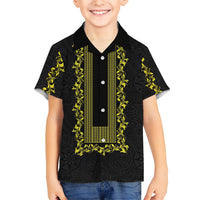 Philippines Polynesian Floral Pattern Kid Hawaiian Shirt With Barong Tagalog Black Style