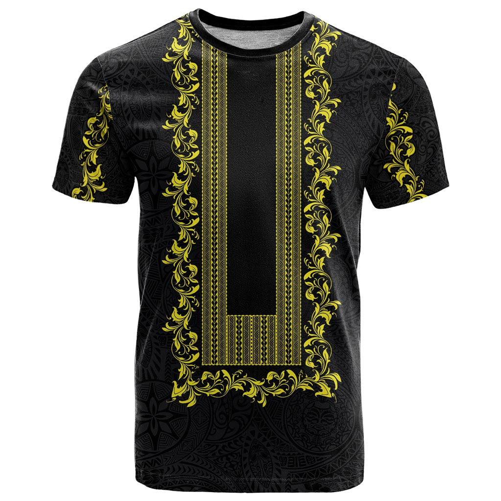 Philippines Polynesian Floral Pattern T Shirt With Barong Tagalog Black Style