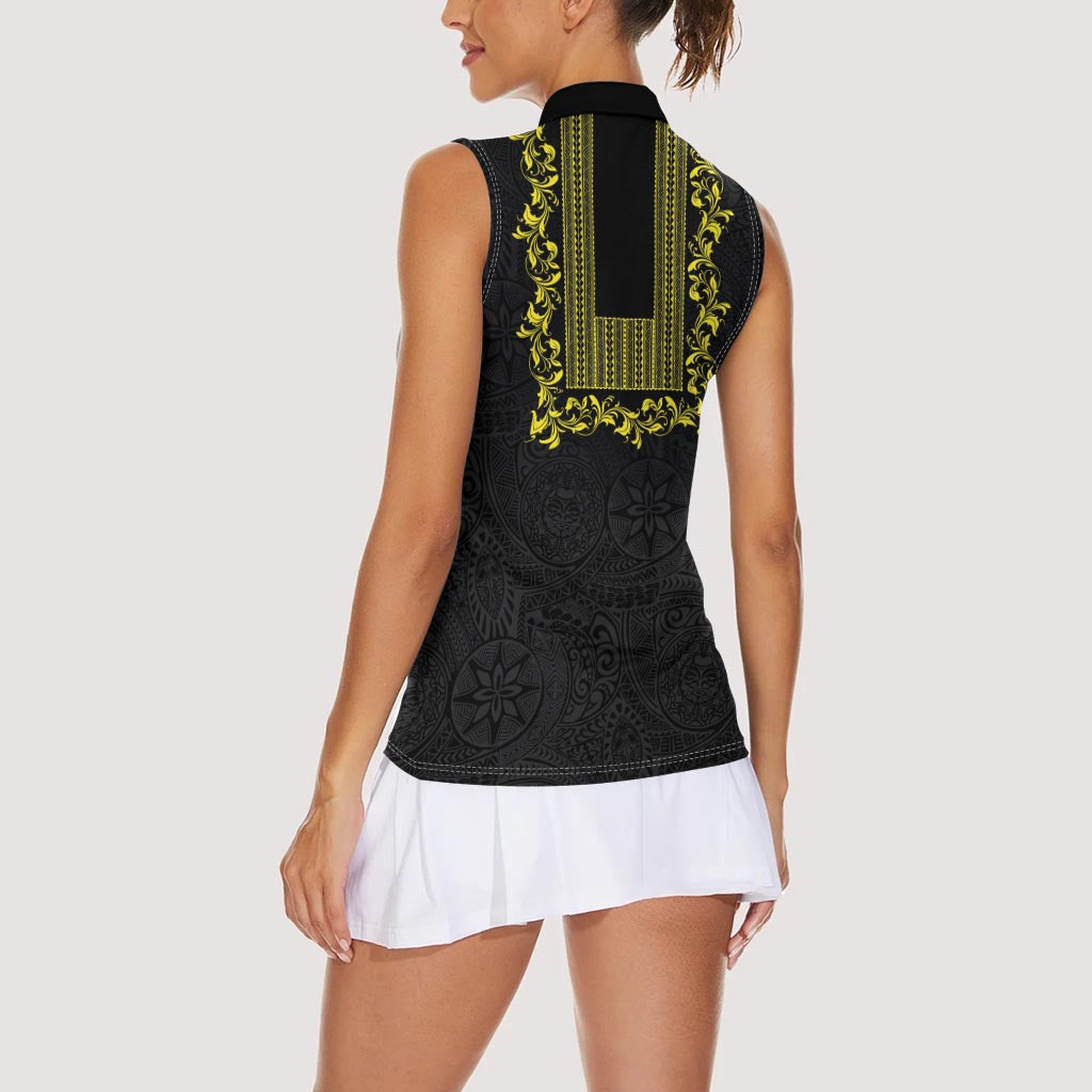 Philippines Polynesian Floral Pattern Women Sleeveless Polo Shirt With Barong Tagalog Black Style