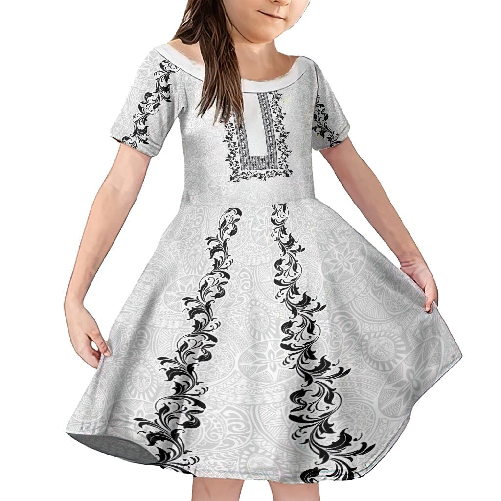 Philippines Polynesian Floral Pattern Family Matching Off Shoulder Short Dress and Hawaiian Shirt With Barong Tagalog White Style