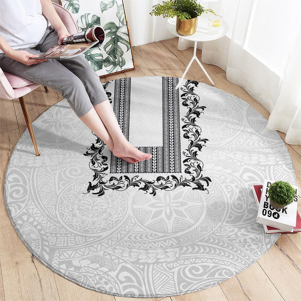 Philippines Polynesian Floral Pattern Round Carpet With Barong Tagalog White Style