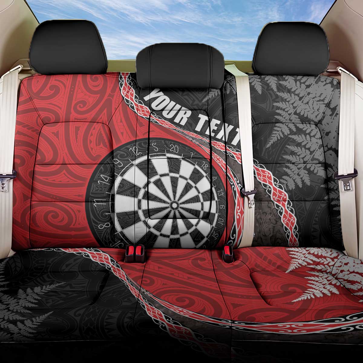 Personalised New Zealand Darts Back Car Seat Cover Koru Tribal Tattoo and Silver Fern Maori Pattern Red Color LT03 One Size Red - Polynesian Pride