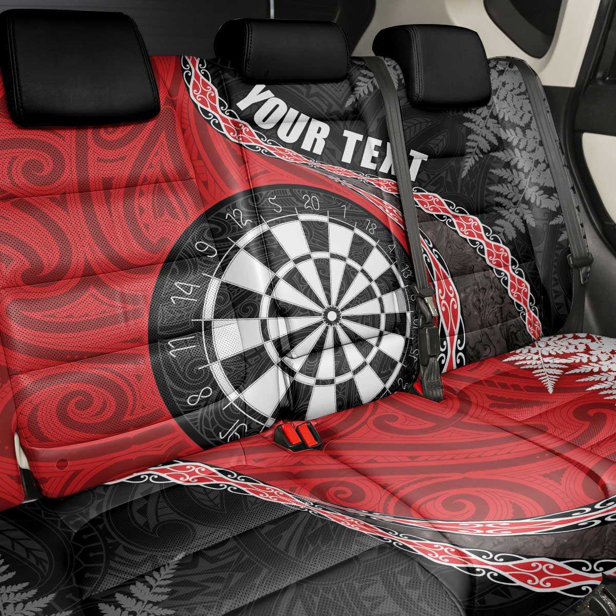 Personalised New Zealand Darts Back Car Seat Cover Koru Tribal Tattoo and Silver Fern Maori Pattern Red Color LT03 - Polynesian Pride