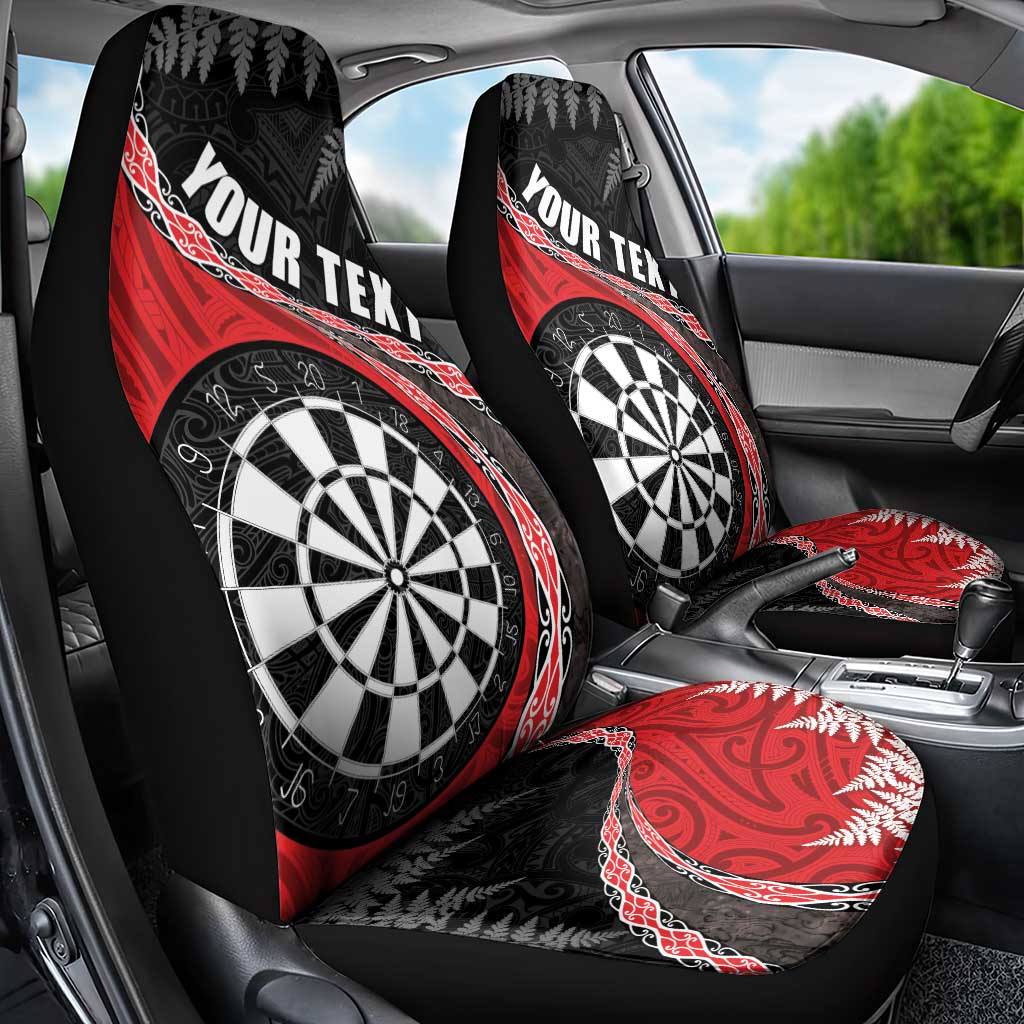 Personalised New Zealand Darts Car Seat Cover Koru Tribal Tattoo and Silver Fern Maori Pattern Red Color LT03 - Polynesian Pride