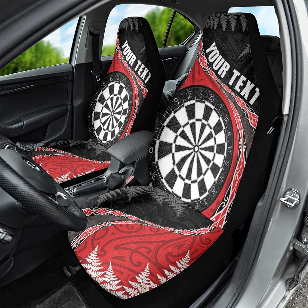 Personalised New Zealand Darts Car Seat Cover Koru Tribal Tattoo and Silver Fern Maori Pattern Red Color LT03 - Polynesian Pride